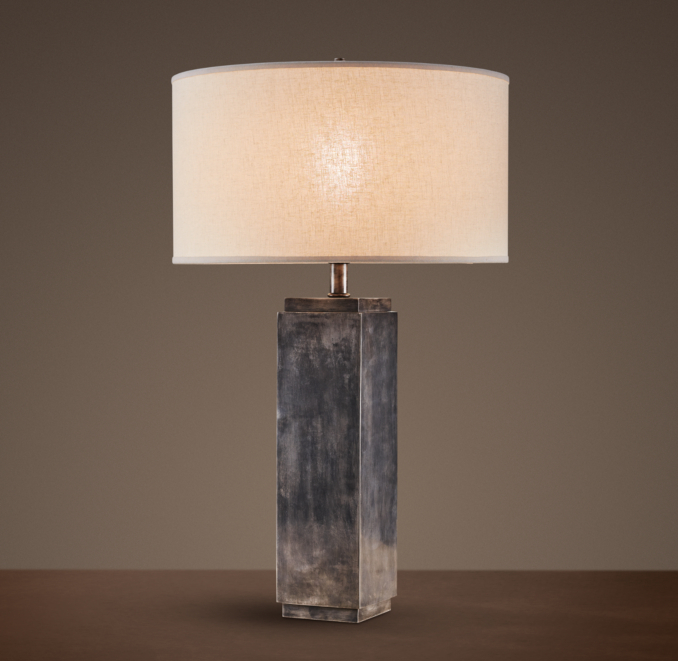 Square Column Table Lamp Antique Silver