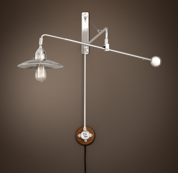 1940s Architect's Boom Small Sconce Polished Nickel