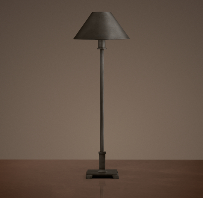 Petite Candlestick Table Lamp Aged Steel with Metal Shade