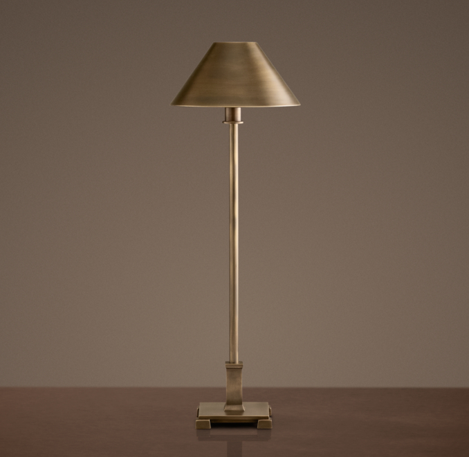 Petite Candlestick Table Lamp Vintage Brass with Metal Shade
