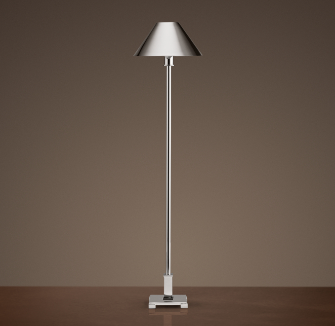 Petite Candlestick Buffet Lamp Polished Nickel with Metal Shade