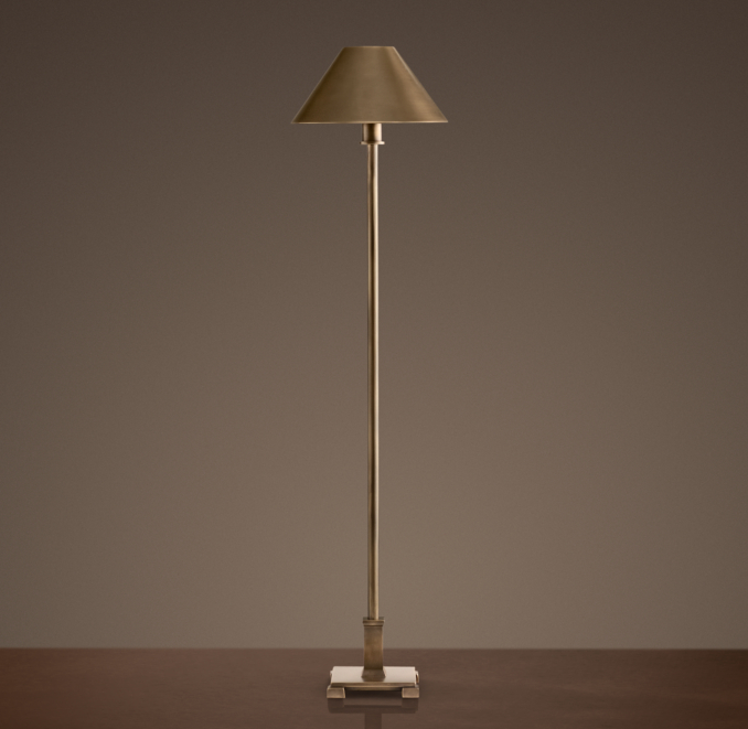 Petite Candlestick Buffet Lamp Vintage Brass with Metal Shade