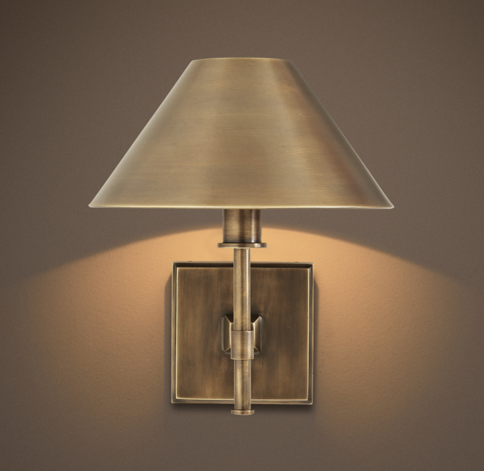 Petite Candlestick Sconce Vintage Brass with Metal Shade