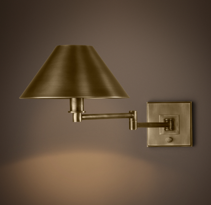 Petite Candlestick Swing-Arm Sconce Vintage Brass with Metal Shade