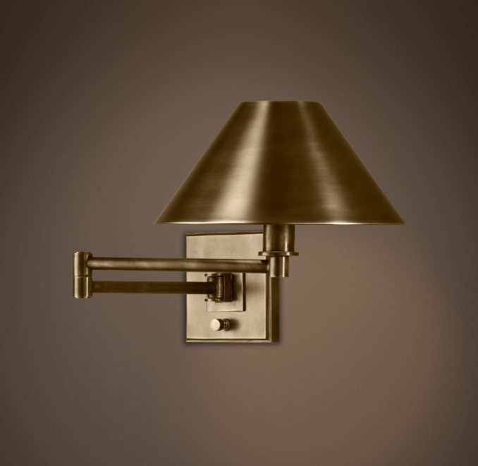 Petite Candlestick Swing-Arm Sconce Vintage Brass with Metal Shade