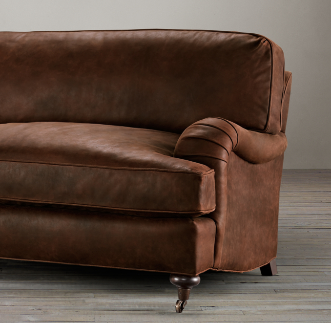 5' English Roll Arm Leather Sofa