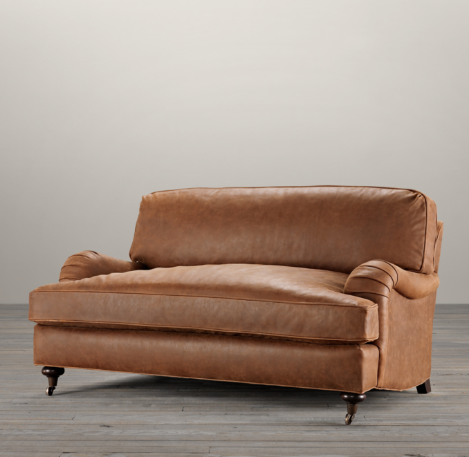 5' English Roll Arm Leather Sofa