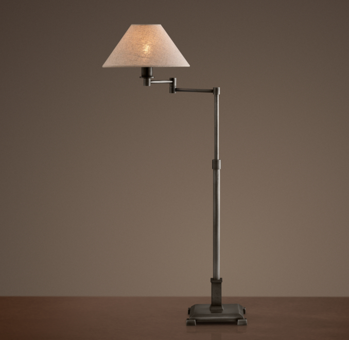 Petite Candlestick Swing-Arm Table Lamp Aged Steel with Linen Shade