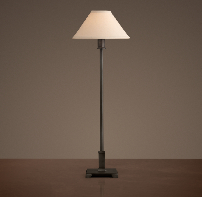 Petite Candlestick Table Lamp Aged Steel with Linen Shade