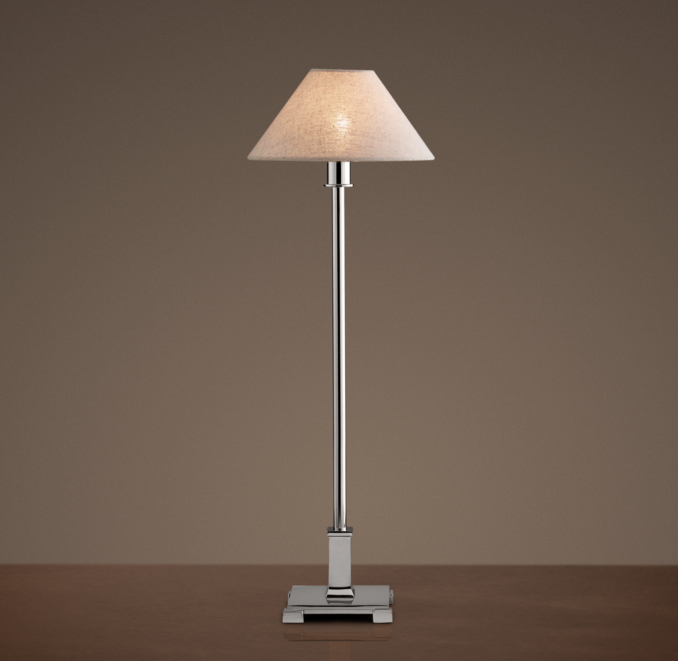 Petite Candlestick Table Lamp Polished Nickel with Linen Shade