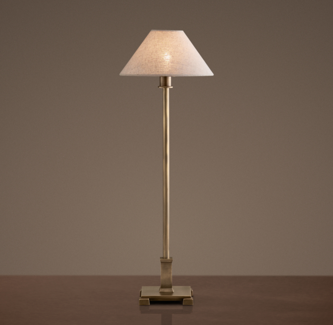 Petite Candlestick Table Lamp Vintage Brass with Linen Shade