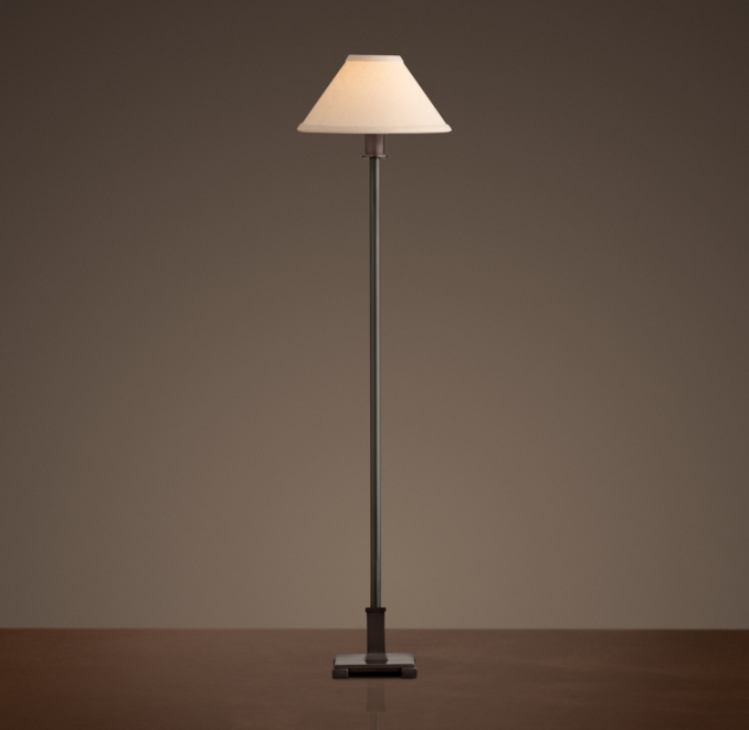 Petite Candlestick Buffet Lamp Aged Steel with Linen Shade