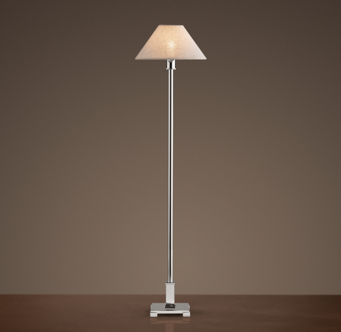 Petite Candlestick Buffet Lamp Polished Nickel with Linen Shade