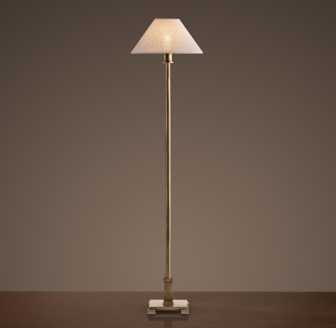 Petite Candlestick Buffet Lamp Vintage Brass with Linen Shade