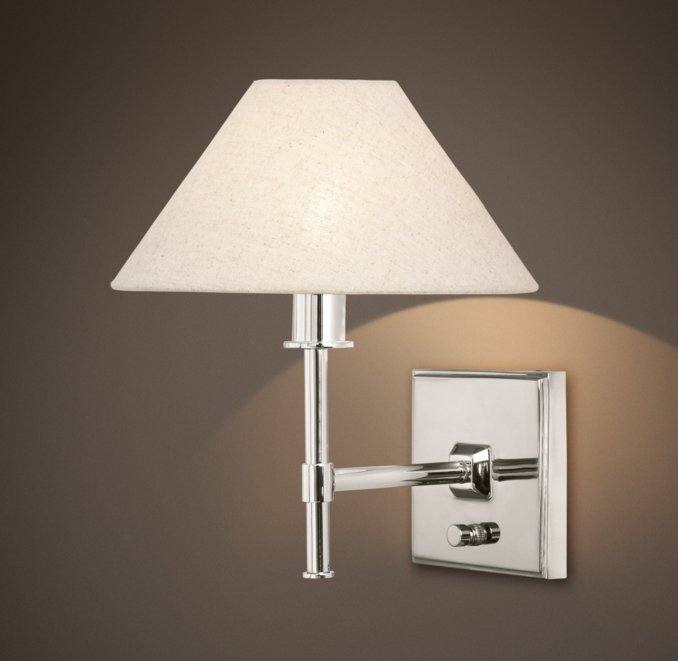 Petite Candlestick Sconce Polished Nickel with Linen Shade