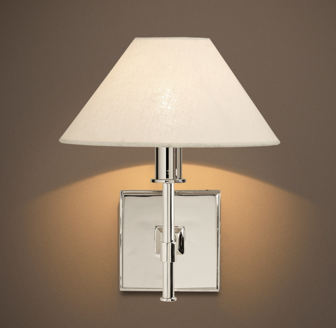 Petite Candlestick Sconce Polished Nickel with Linen Shade