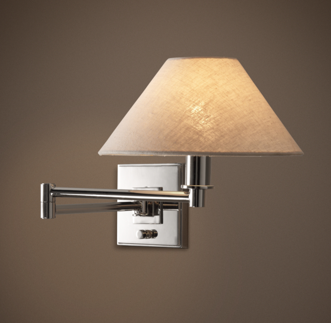Petite Candlestick Swing-Arm Sconce Polished Nickel with Linen Shade