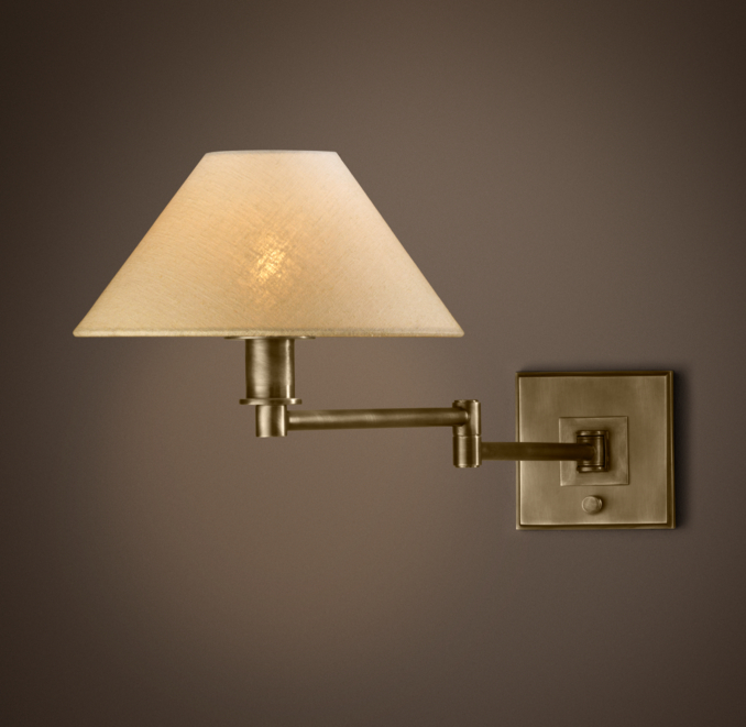 Petite Candlestick Swing-Arm Sconce Vintage Brass with Linen Shade