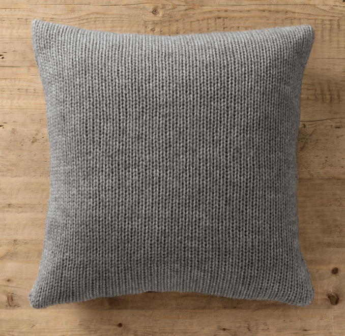 Italian Wool & Alpaca Ribbed Knit Pillow Cover Grey
