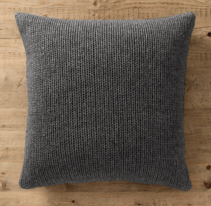 Italian Wool & Alpaca Ribbed Knit Pillow Cover Charcoal