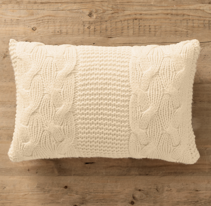 Italian Wool & Alpaca Cable Knit Lumbar Pillow Cover Ivory