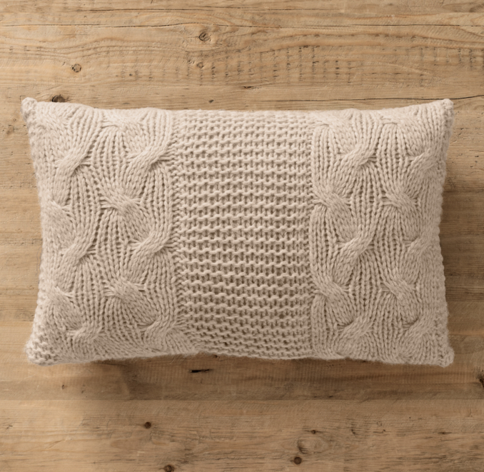Italian Wool & Alpaca Cable Knit Lumbar Pillow Cover - Oatmeal
