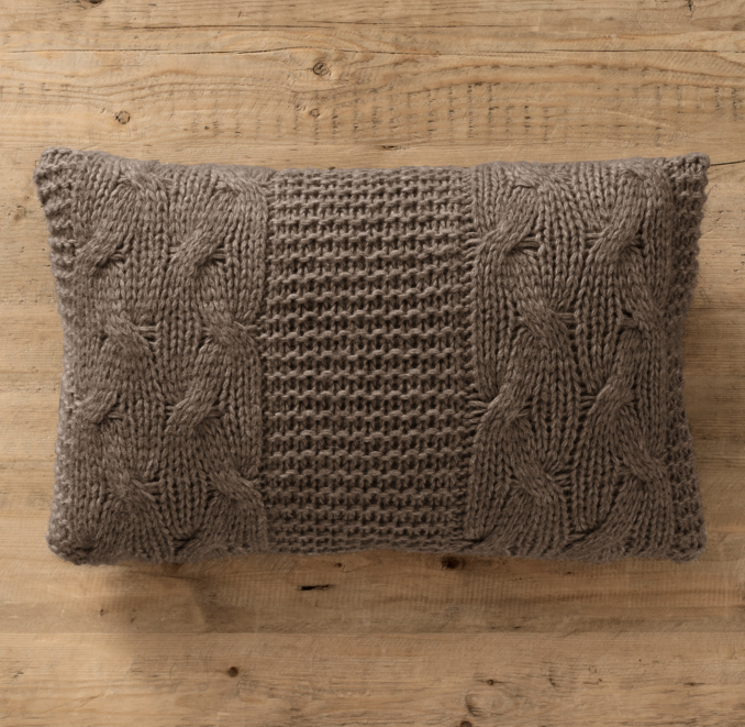 Italian Wool & Alpaca Cable Knit Lumbar Pillow Cover Mocha