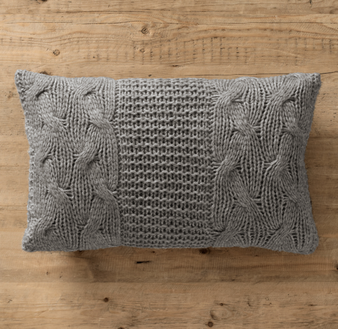 Italian Wool & Alpaca Cable Knit Lumbar Pillow Cover Grey