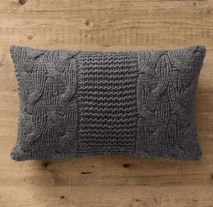 Italian Wool & Alpaca Cable Knit Lumbar Pillow Cover Charcoal