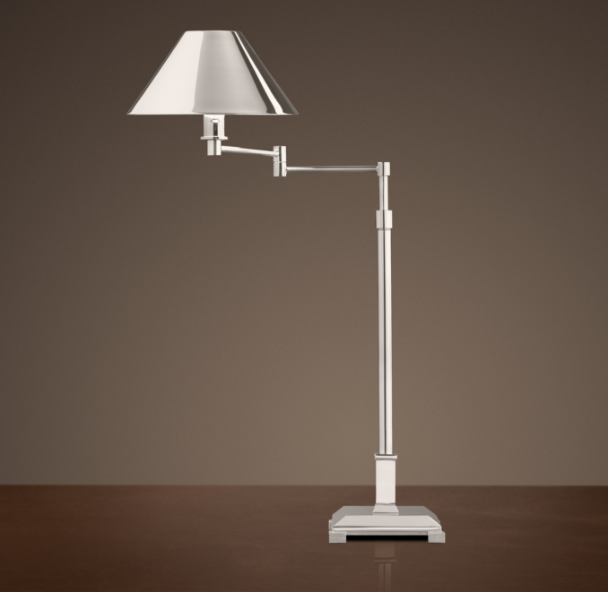 Petite Candlestick Swing-Arm Table Lamp Polished Nickel with Metal Shade