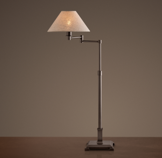 Petite Candlestick Swing-Arm Table Lamp Bronze with Linen Shade