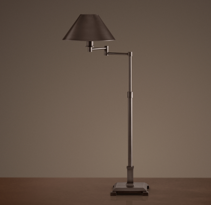 Petite Candlestick Swing-Arm Table Lamp Bronze with Metal Shade