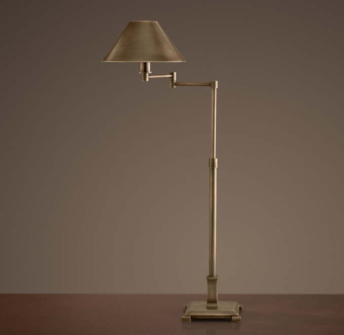Petite Candlestick Swing-Arm Table Lamp Vintage Brass with Metal Shade