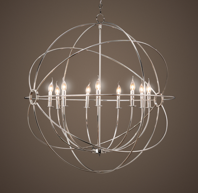 Foucault's Iron Orb Chandelier Polished Nickel Large