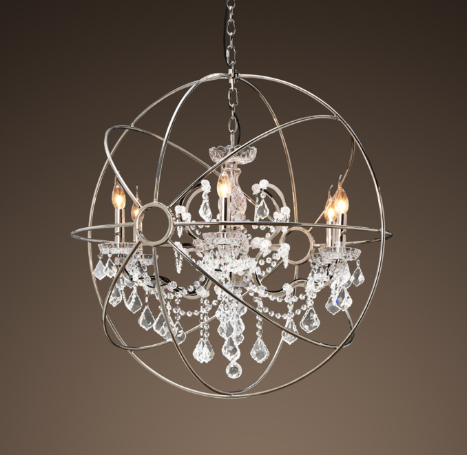 Foucault's Orb Crystal Chandelier Polished Nickel Medium