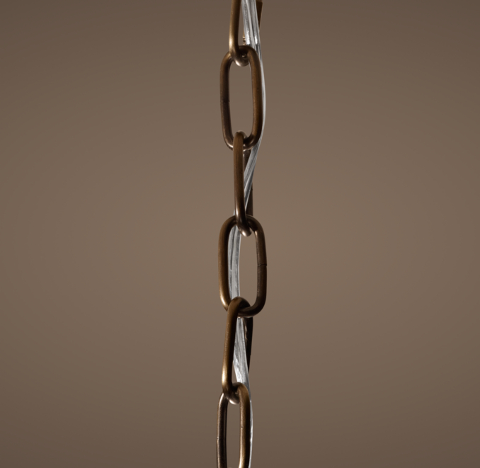 Antiqued Metal Drum Pendant 6' Extension Chain Vintage Brass                                                                      