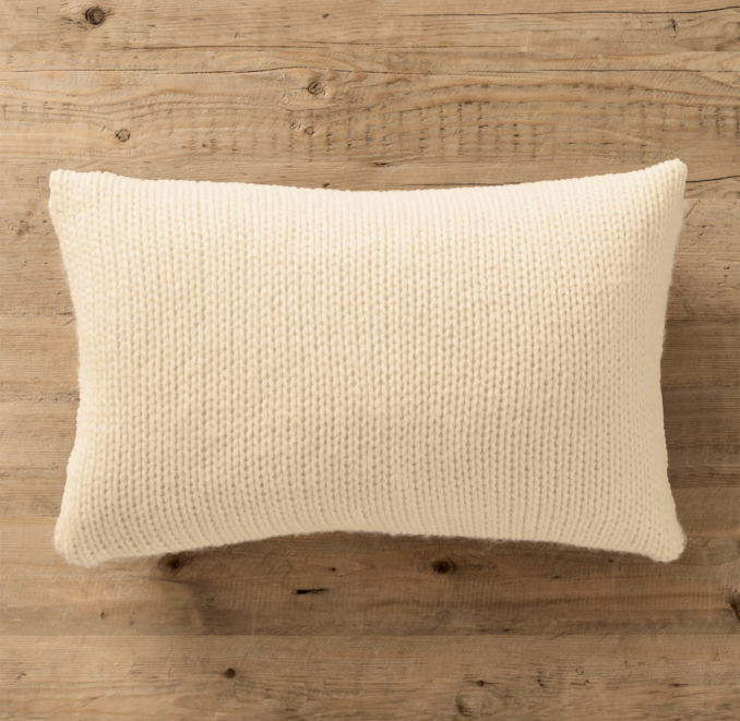 Italian Wool & Alpaca Ribbed Knit Lumbar Pillow Cover Ivory