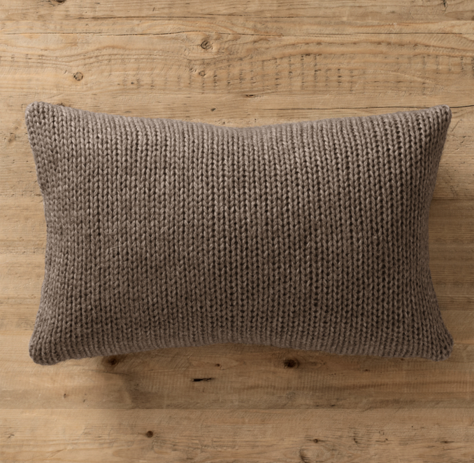Italian Wool & Alpaca Ribbed Knit Lumbar Pillow Cover Mocha