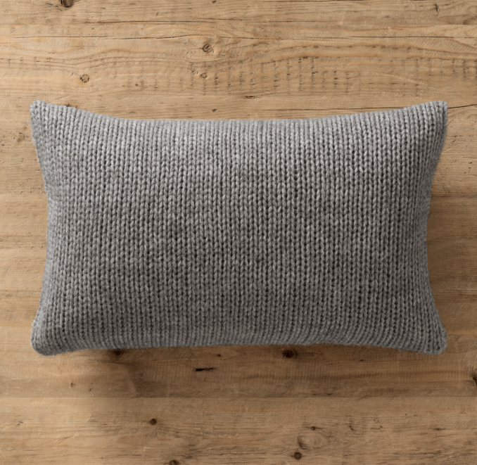 Italian Wool & Alpaca Ribbed Knit Lumbar Pillow Cover Grey