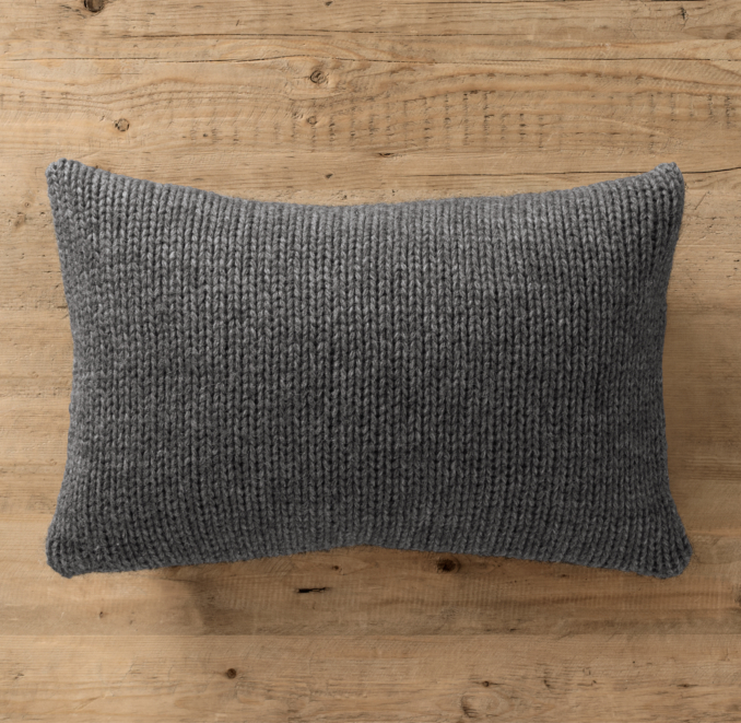 Italian Wool & Alpaca Ribbed Knit Lumbar Pillow Cover Charcoal