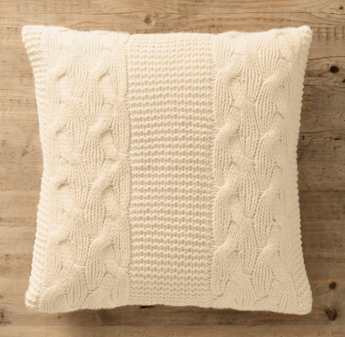 Italian Wool & Alpaca Cable Knit Pillow Cover Ivory