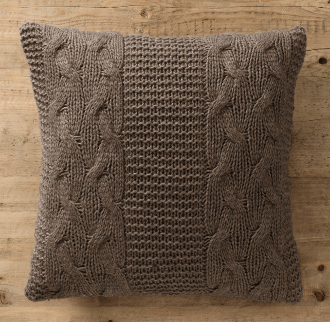 Italian Wool & Alpaca Cable Knit Pillow Cover Mocha