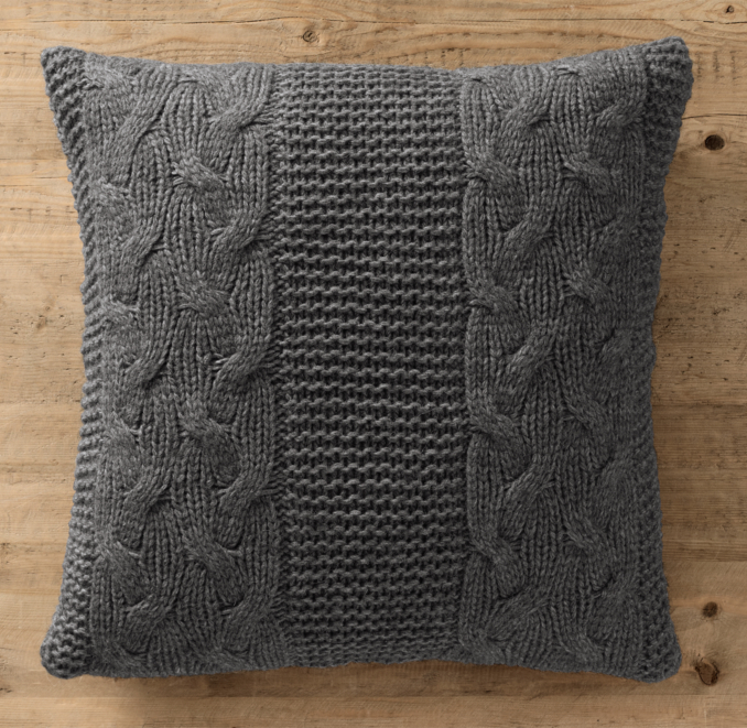 Italian Wool & Alpaca Cable Knit Pillow Cover Charcoal