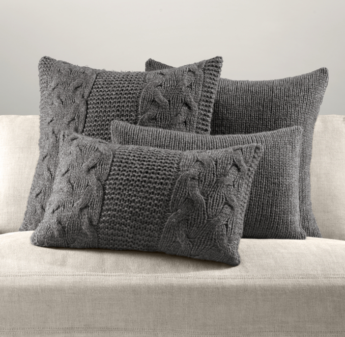 Italian Wool & Alpaca Knit Pillow Cover Collection - Charcoal
