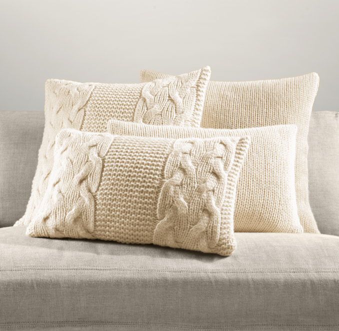 Italian Wool & Alpaca Knit Pillow Cover Collection - Ivory