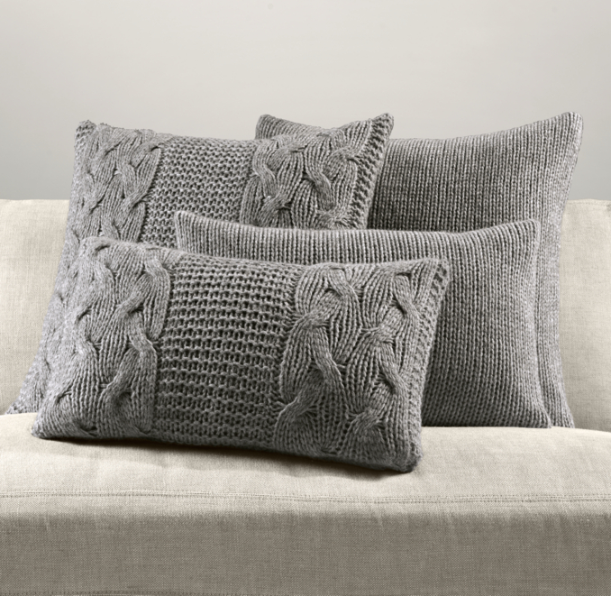 Italian Wool & Alpaca Knit Pillow Cover Collection - Grey