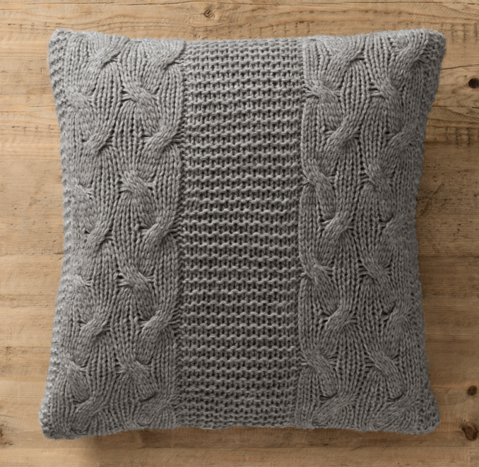 Italian Wool & Alpaca Cable Knit Pillow Cover Grey