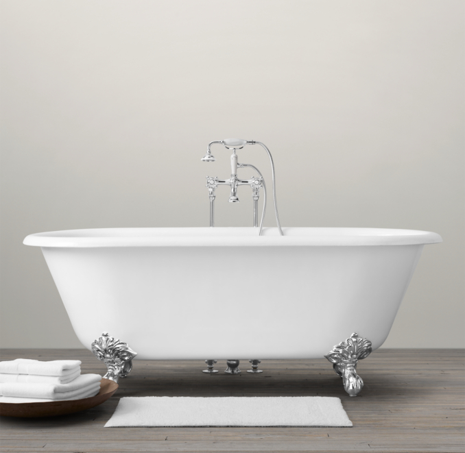Vintage Imperial Clawfoot Soaking Tub with Floor Mounting Fittings with Metal Feet