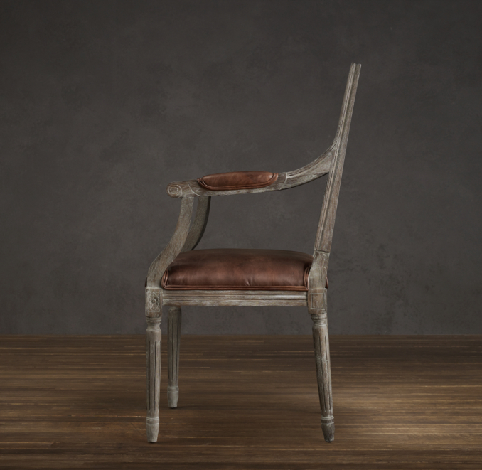 Vintage French Cane Back Square Leather Armchair 
