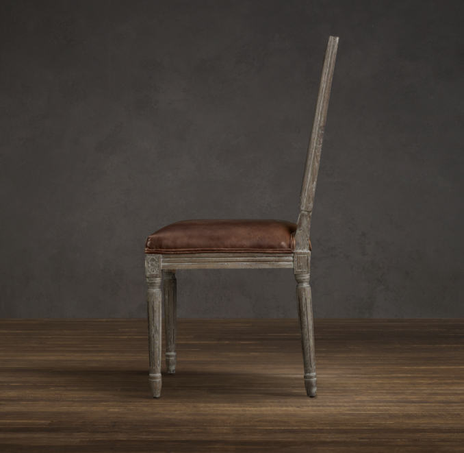 Vintage French Cane Back Square Leather Side Chair 